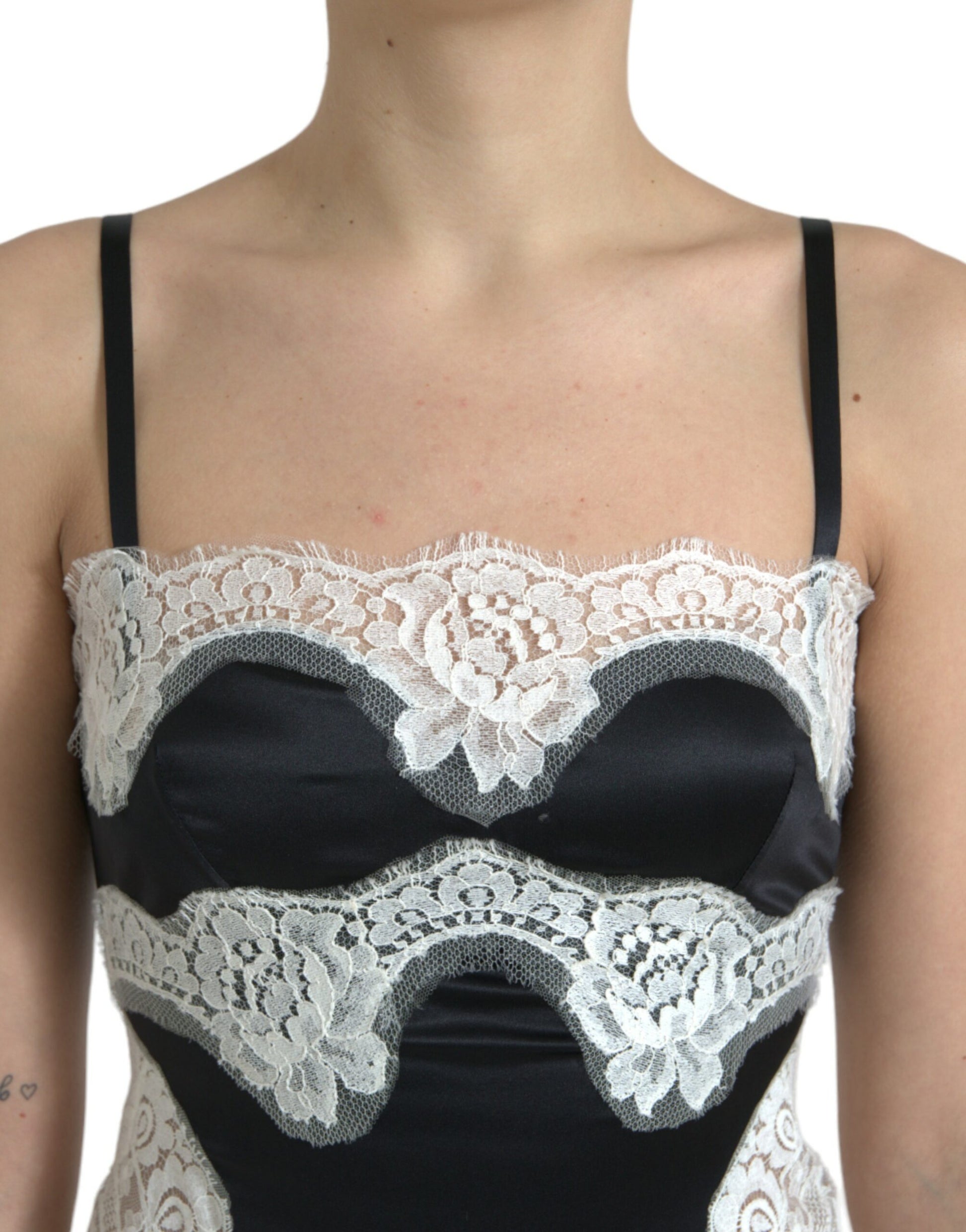 Dolce & Gabbana Black White Lace See Through A-Line Sleeveless Dress by Dolce & Gabbana