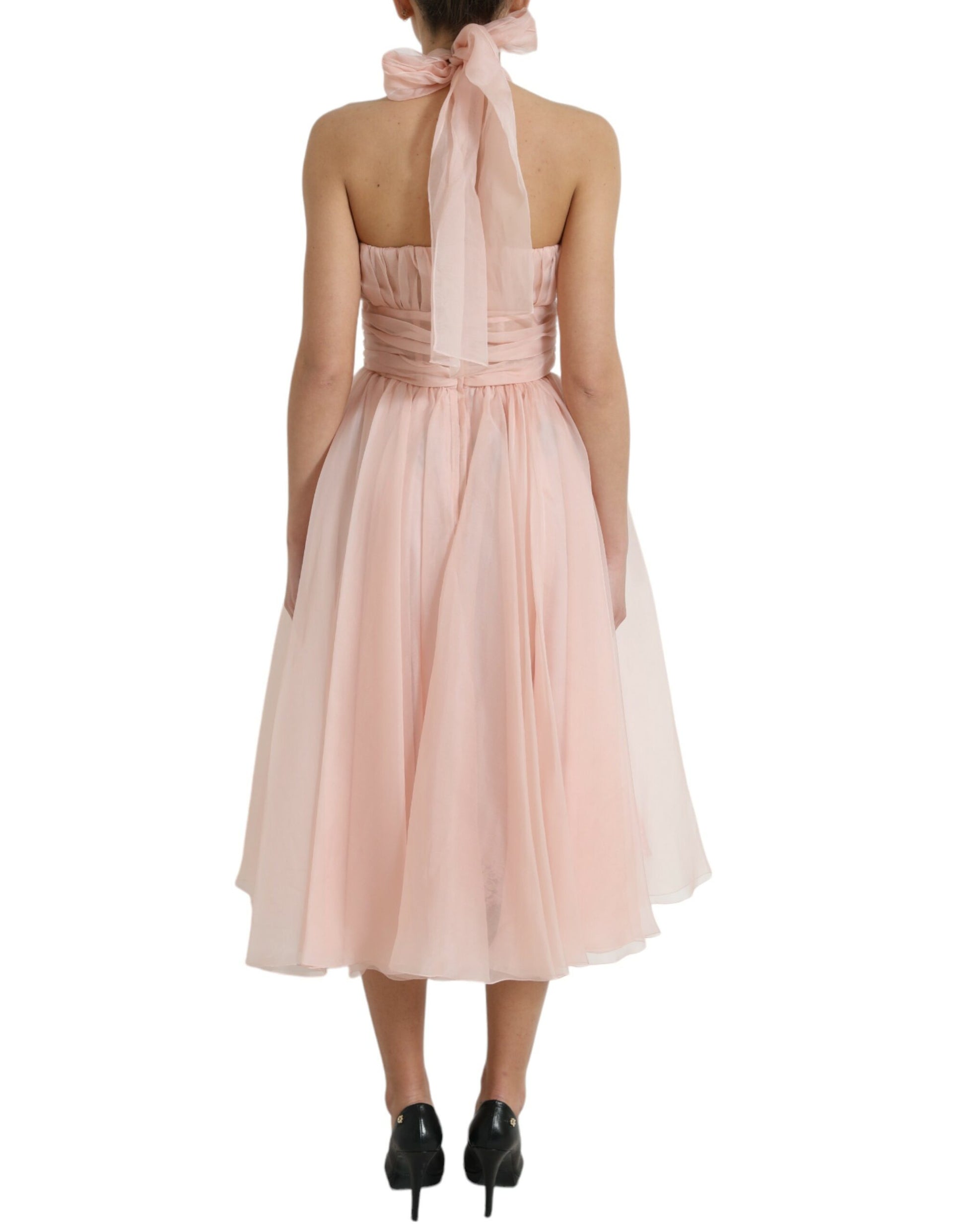 Dolce & Gabbana Pink Silk Chiffon Halter A-line Pleated Midi Dress by Dolce & Gabbana