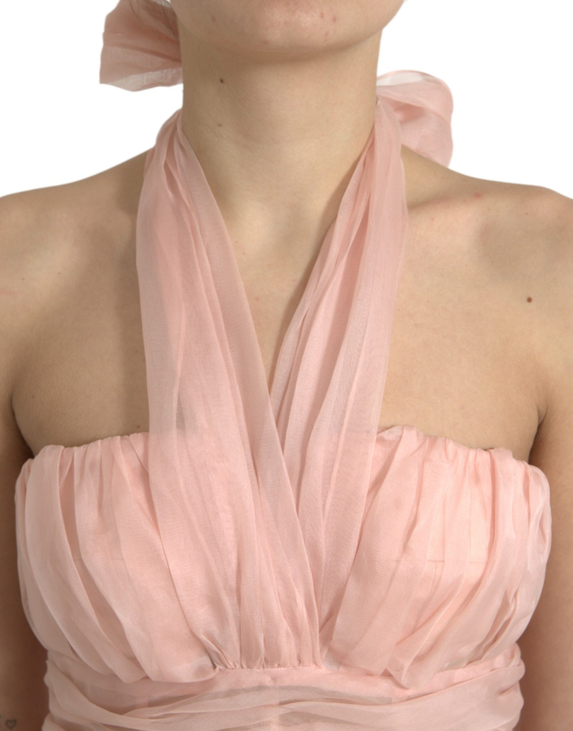 Dolce & Gabbana Pink Silk Chiffon Halter A-line Pleated Midi Dress by Dolce & Gabbana