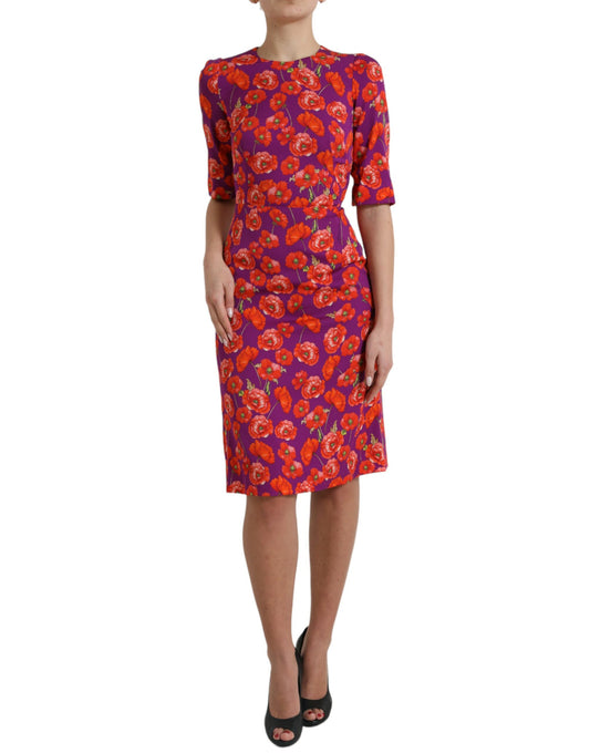 Dolce & Gabbana Multicolor Floral Poppy Print Sheath Dress by Dolce & Gabbana