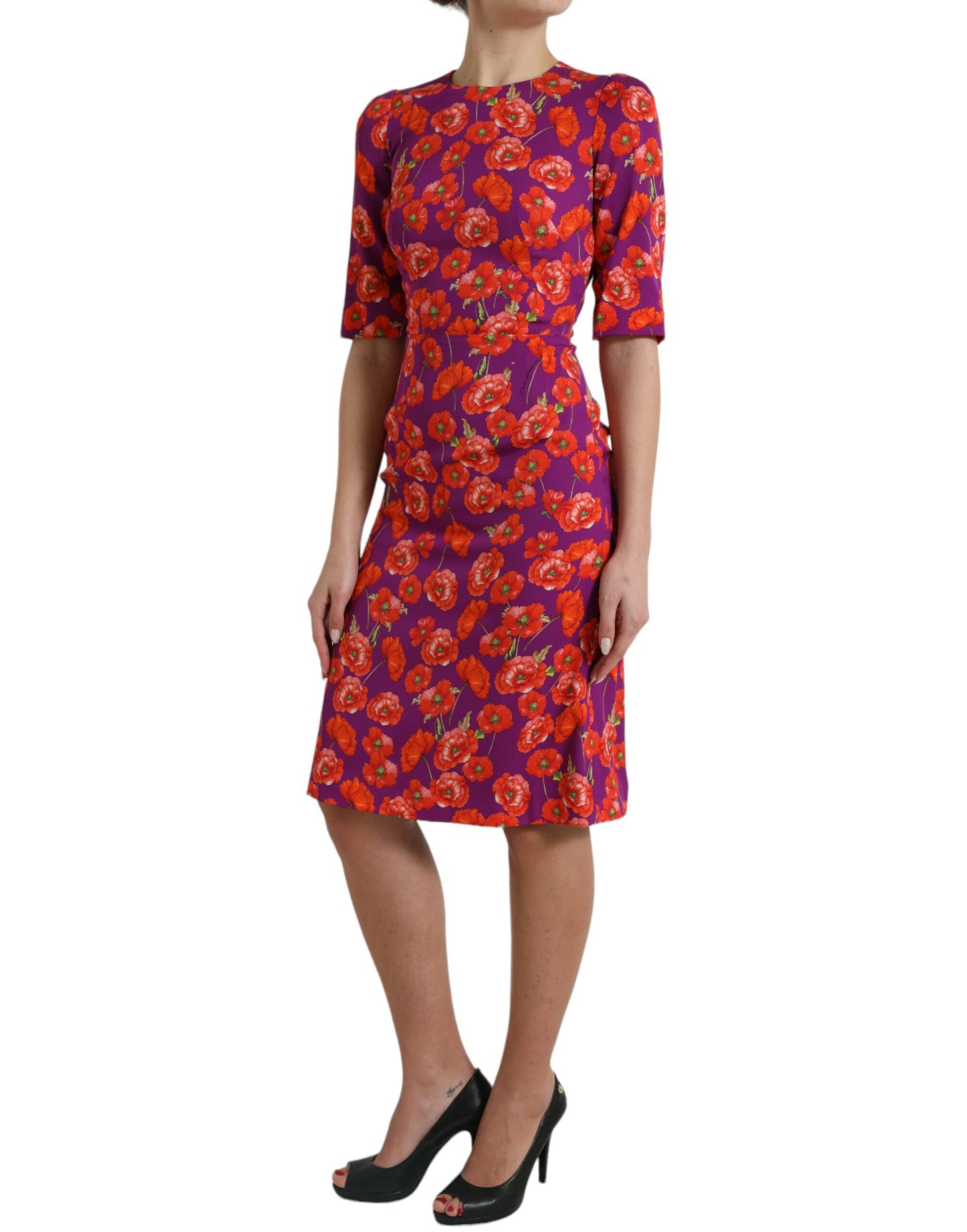 Dolce & Gabbana Multicolor Floral Poppy Print Sheath Dress by Dolce & Gabbana