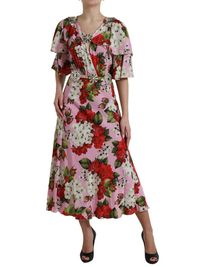 Dolce & Gabbana Multicolor Floral Crystal Embellished A-line Dress by Dolce & Gabbana