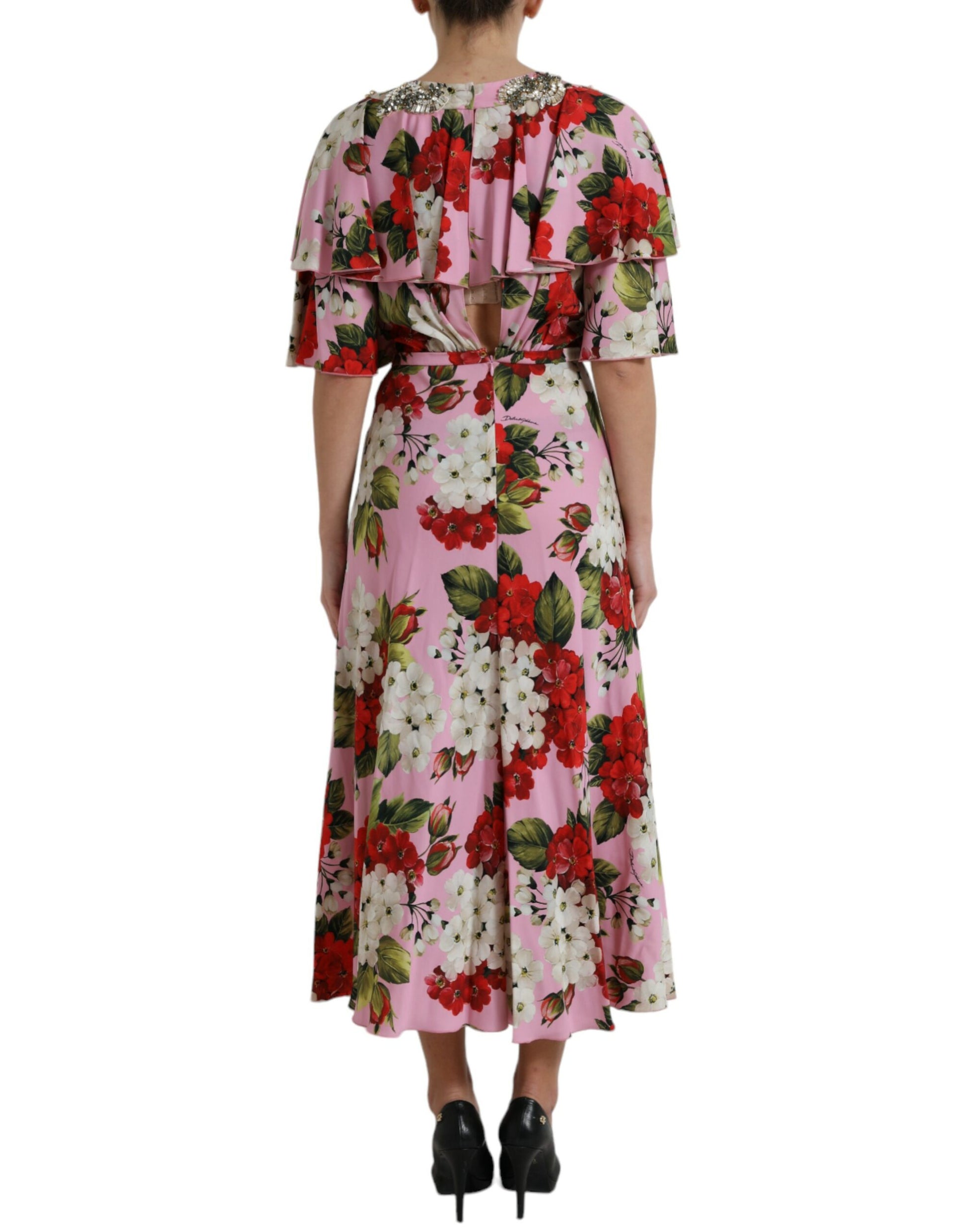 Dolce & Gabbana Multicolor Floral Crystal Embellished A-line Dress by Dolce & Gabbana