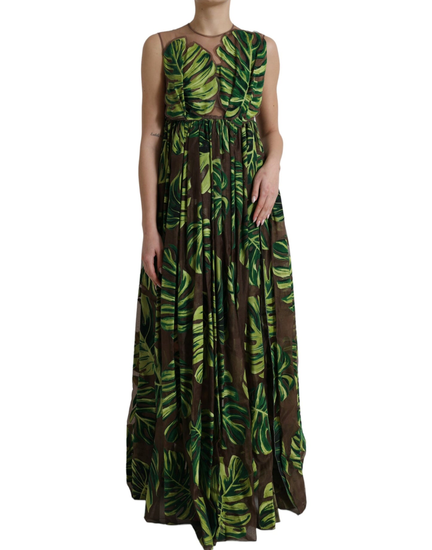 Dolce & Gabbana Green Banana Leaf Sleeveless Long Maxi Dress by Dolce & Gabbana