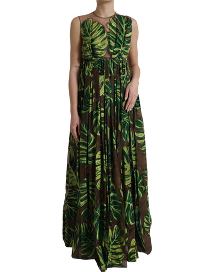 Dolce & Gabbana Green Banana Leaf Sleeveless Long Maxi Dress by Dolce & Gabbana
