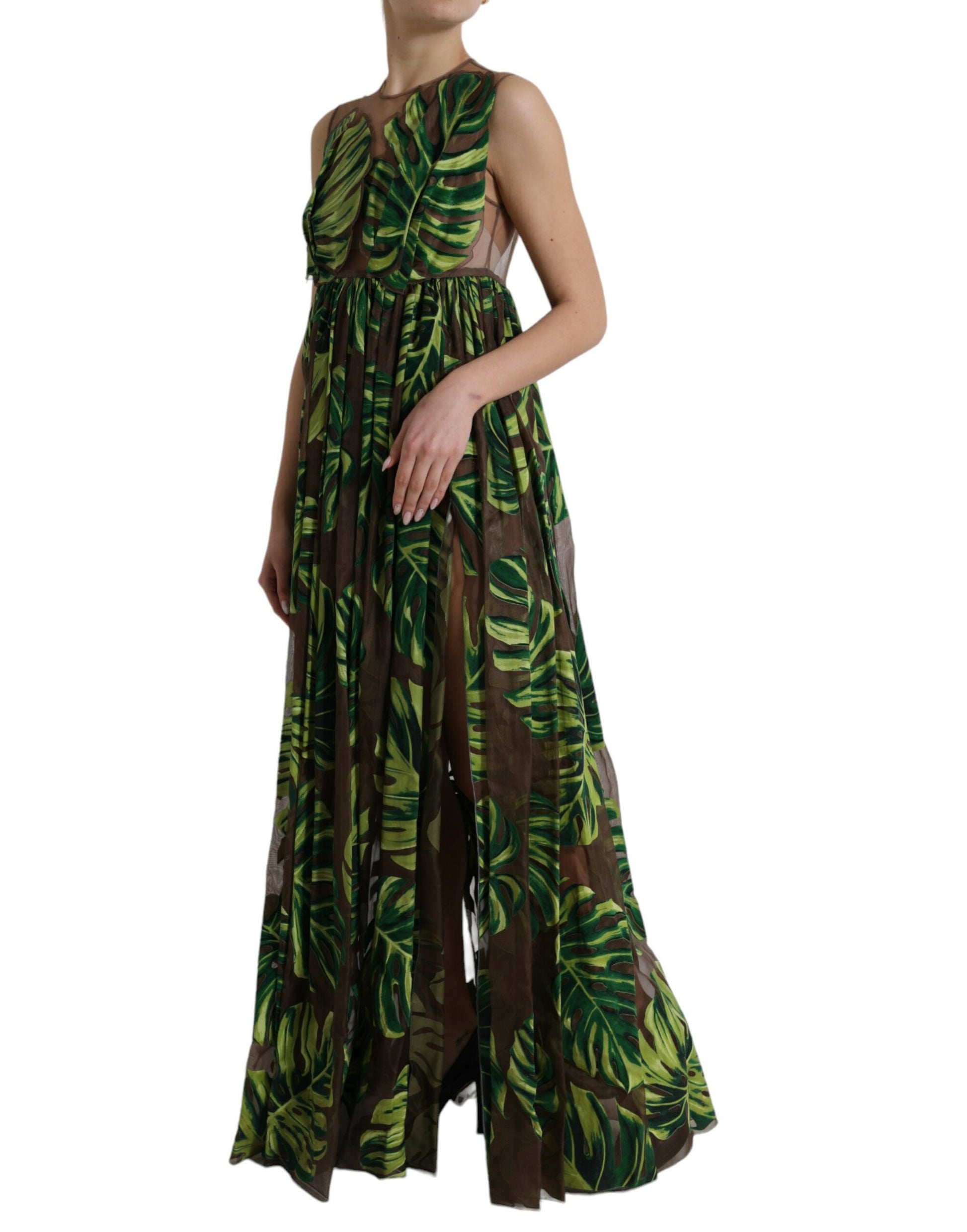 Dolce & Gabbana Green Banana Leaf Sleeveless Long Maxi Dress by Dolce & Gabbana