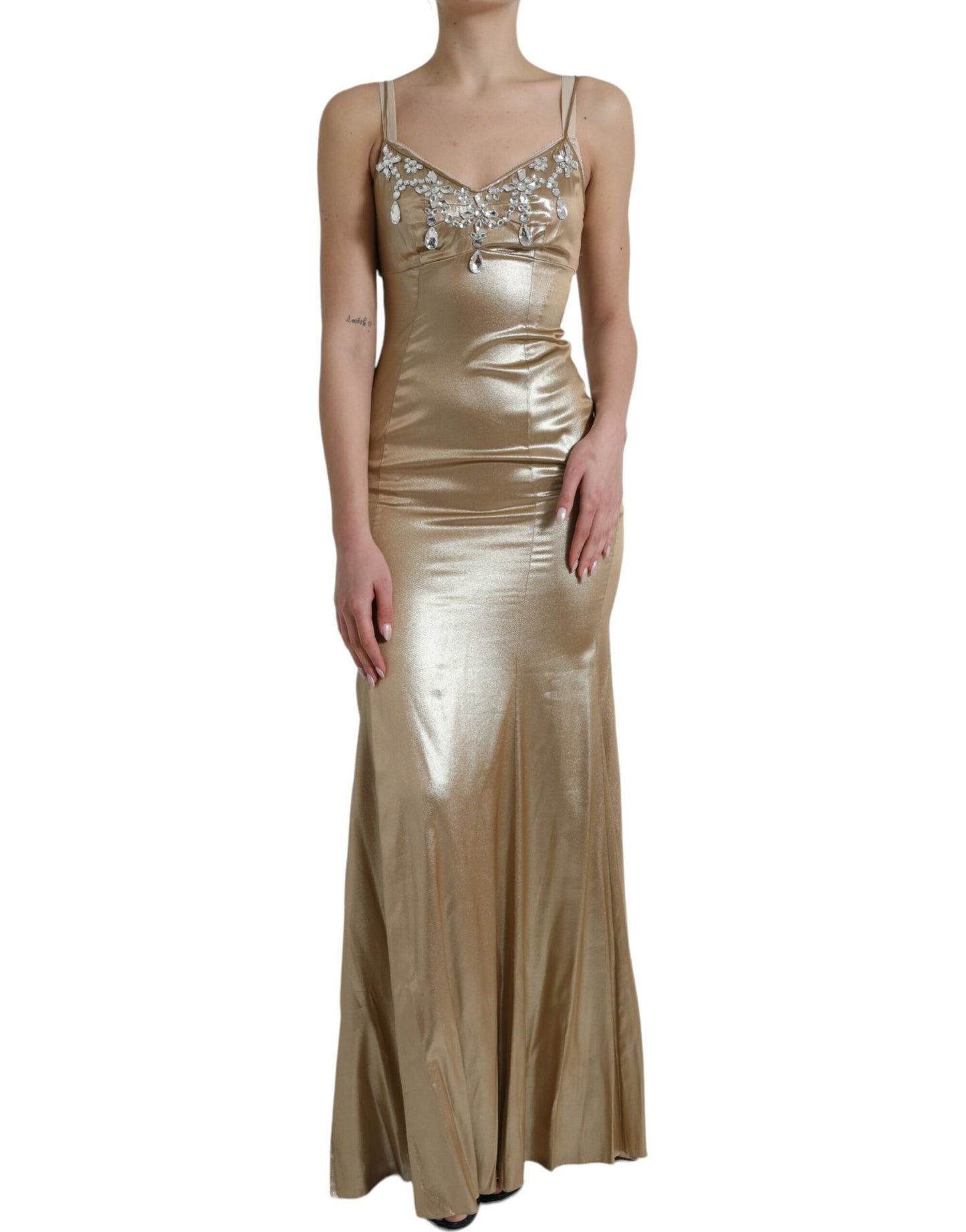Dolce & Gabbana Metallic Gold Crystal Embellished Gown Dress by Dolce & Gabbana