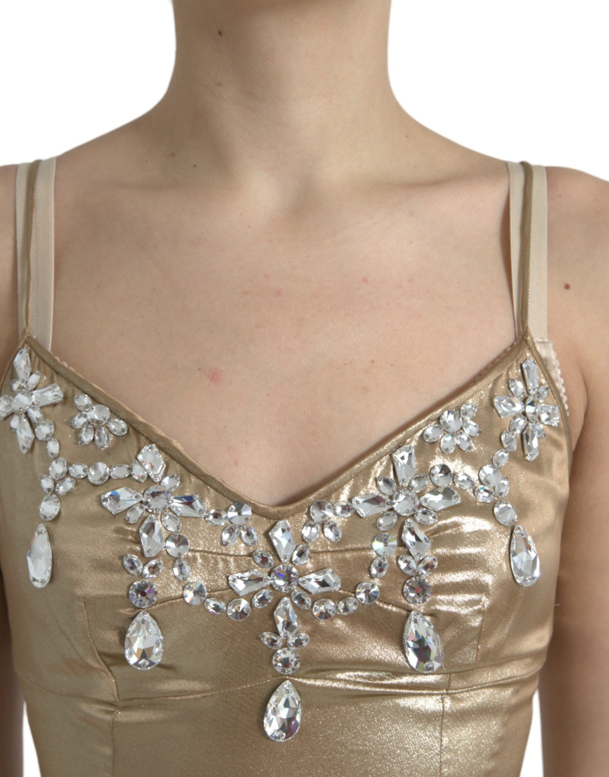 Dolce & Gabbana Metallic Gold Crystal Embellished Gown Dress by Dolce & Gabbana