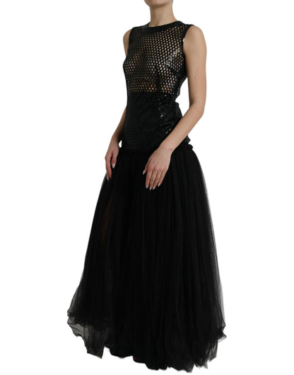 Dolce & Gabbana Black Sequined Sleeveless Mesh Layered Gown Dress by Dolce & Gabbana