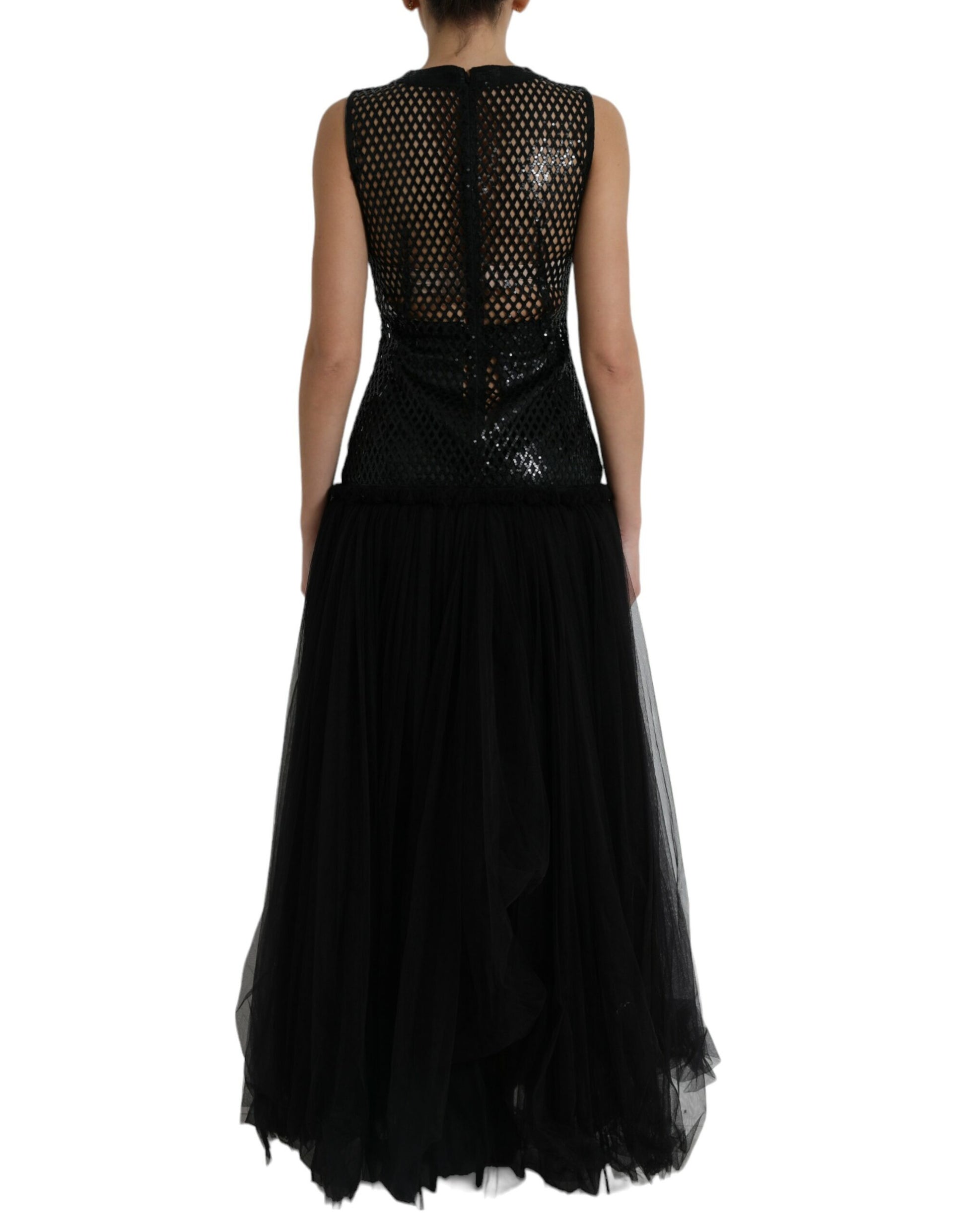 Dolce & Gabbana Black Sequined Sleeveless Mesh Layered Gown Dress by Dolce & Gabbana