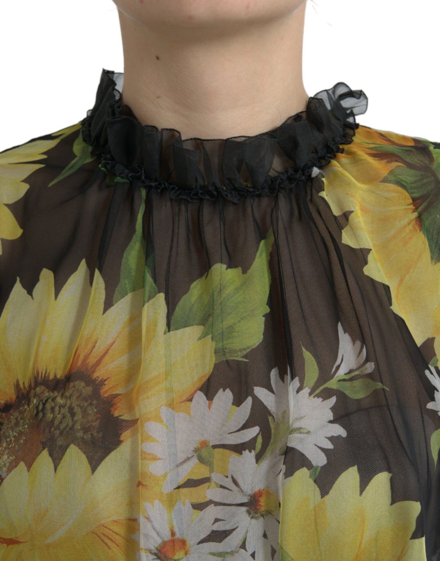 Dolce & Gabbana Black Sunflower A-line Pleated Maxi Dress by Dolce & Gabbana