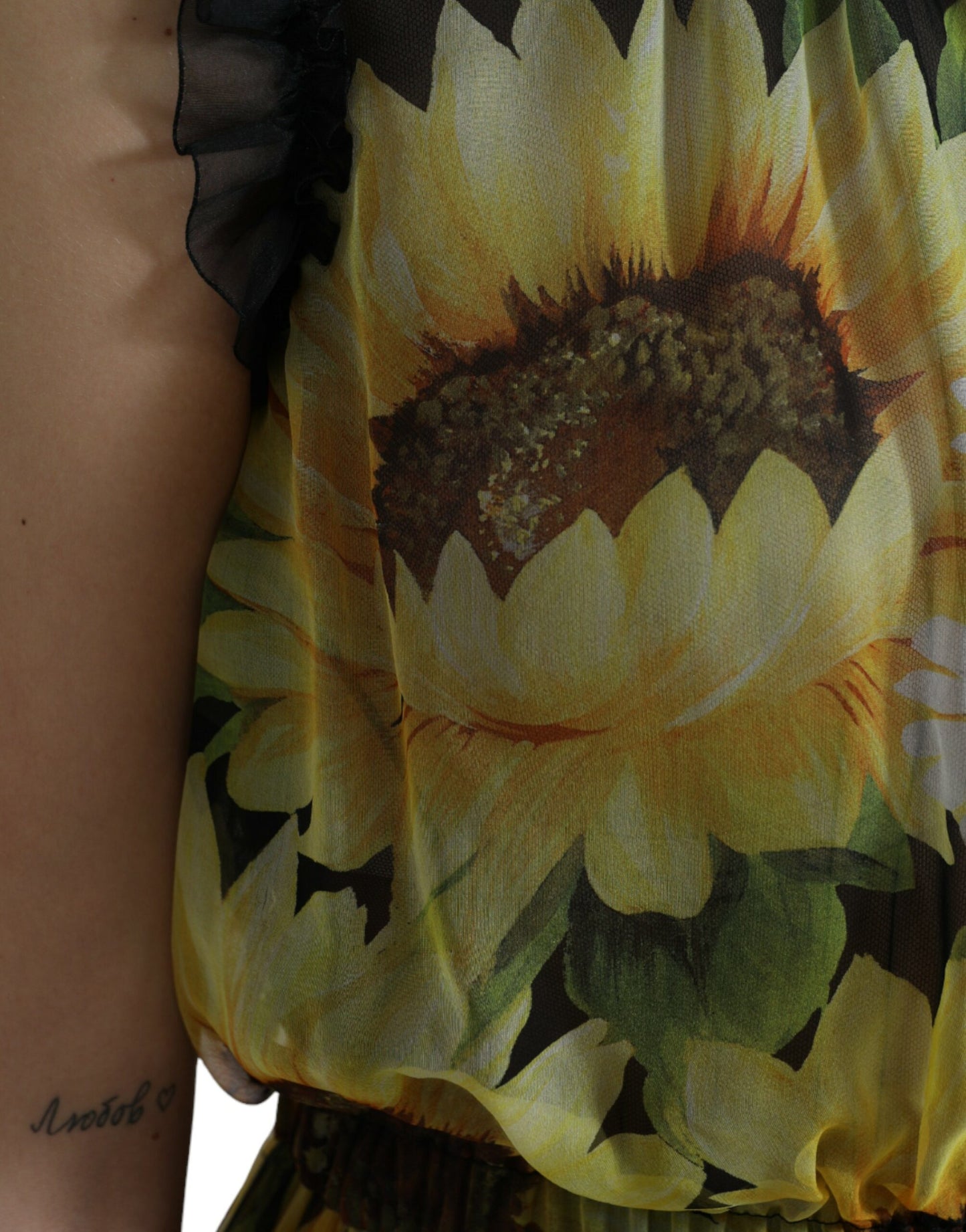 Dolce & Gabbana Black Sunflower A-line Pleated Maxi Dress by Dolce & Gabbana