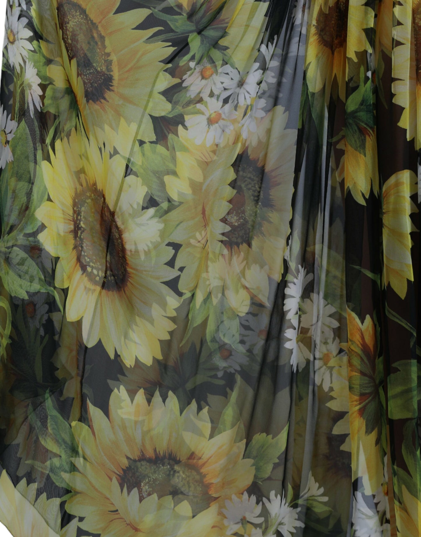 Dolce & Gabbana Black Sunflower A-line Pleated Maxi Dress by Dolce & Gabbana