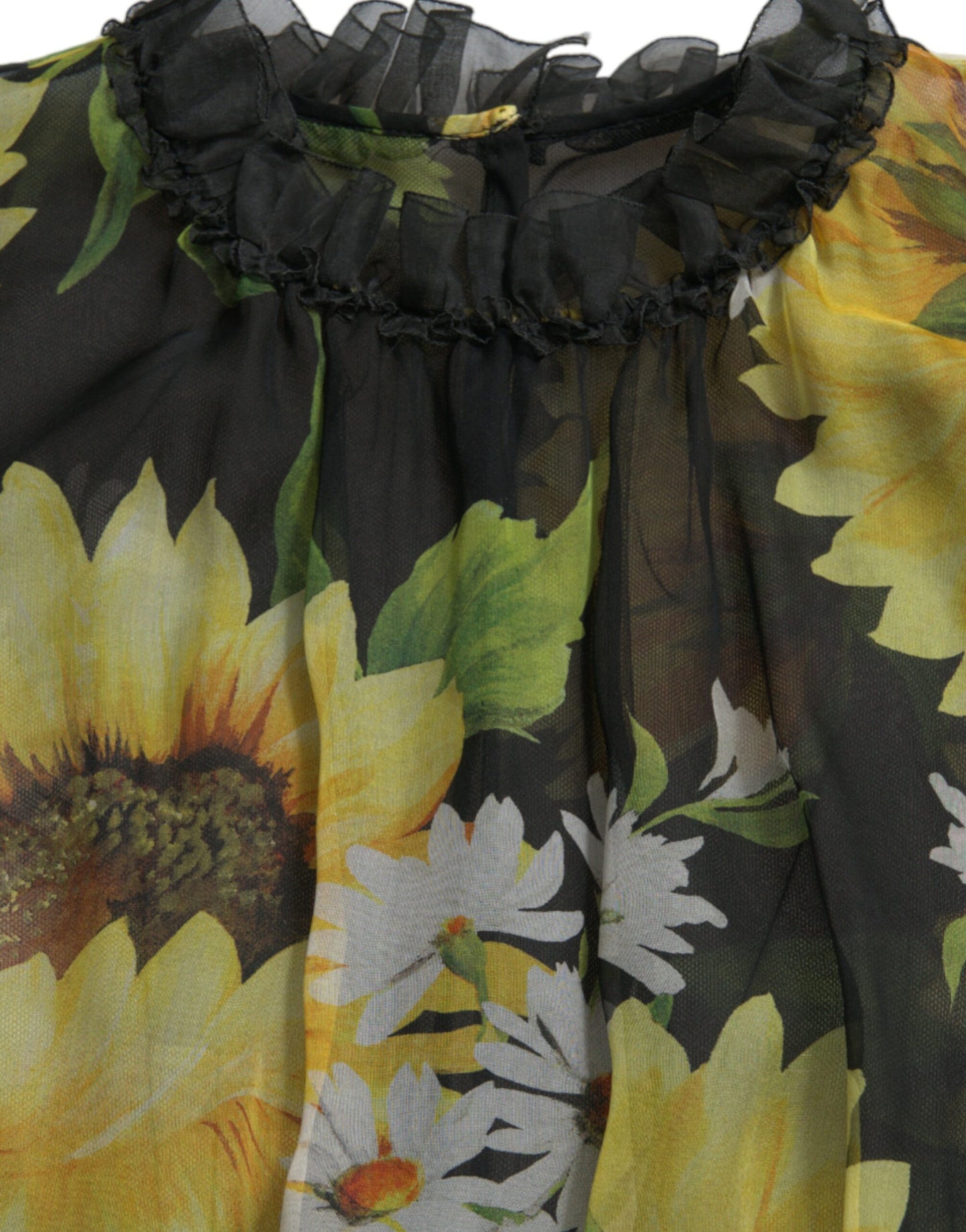 Dolce & Gabbana Black Sunflower A-line Pleated Maxi Dress by Dolce & Gabbana