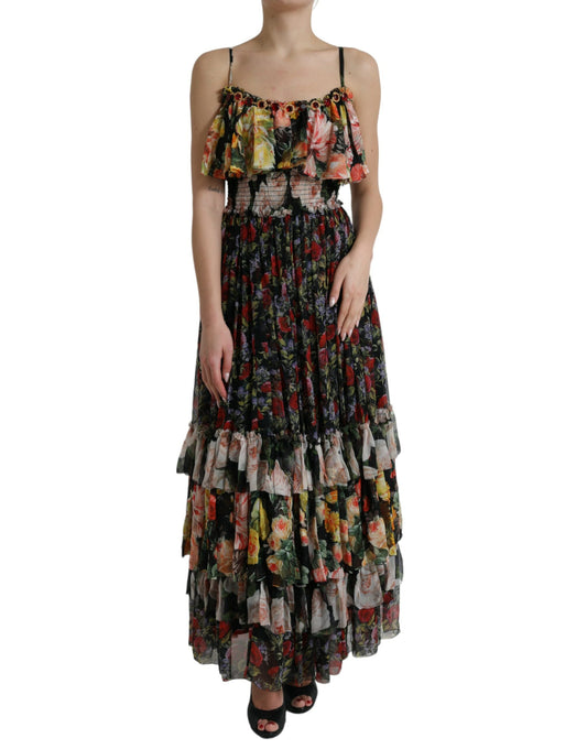 Dolce & Gabbana Multicolor Floral Chiffon Tiered Maxi Dress by Dolce & Gabbana