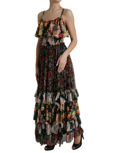 Dolce & Gabbana Multicolor Floral Chiffon Tiered Maxi Dress by Dolce & Gabbana