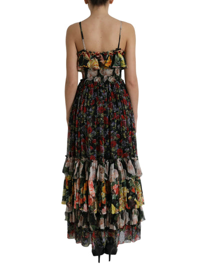 Dolce & Gabbana Multicolor Floral Chiffon Tiered Maxi Dress by Dolce & Gabbana