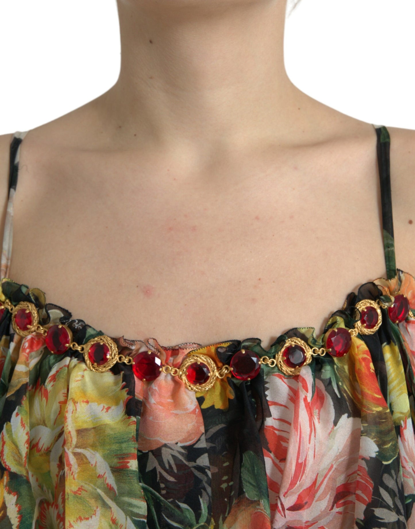Dolce & Gabbana Multicolor Floral Chiffon Tiered Maxi Dress by Dolce & Gabbana