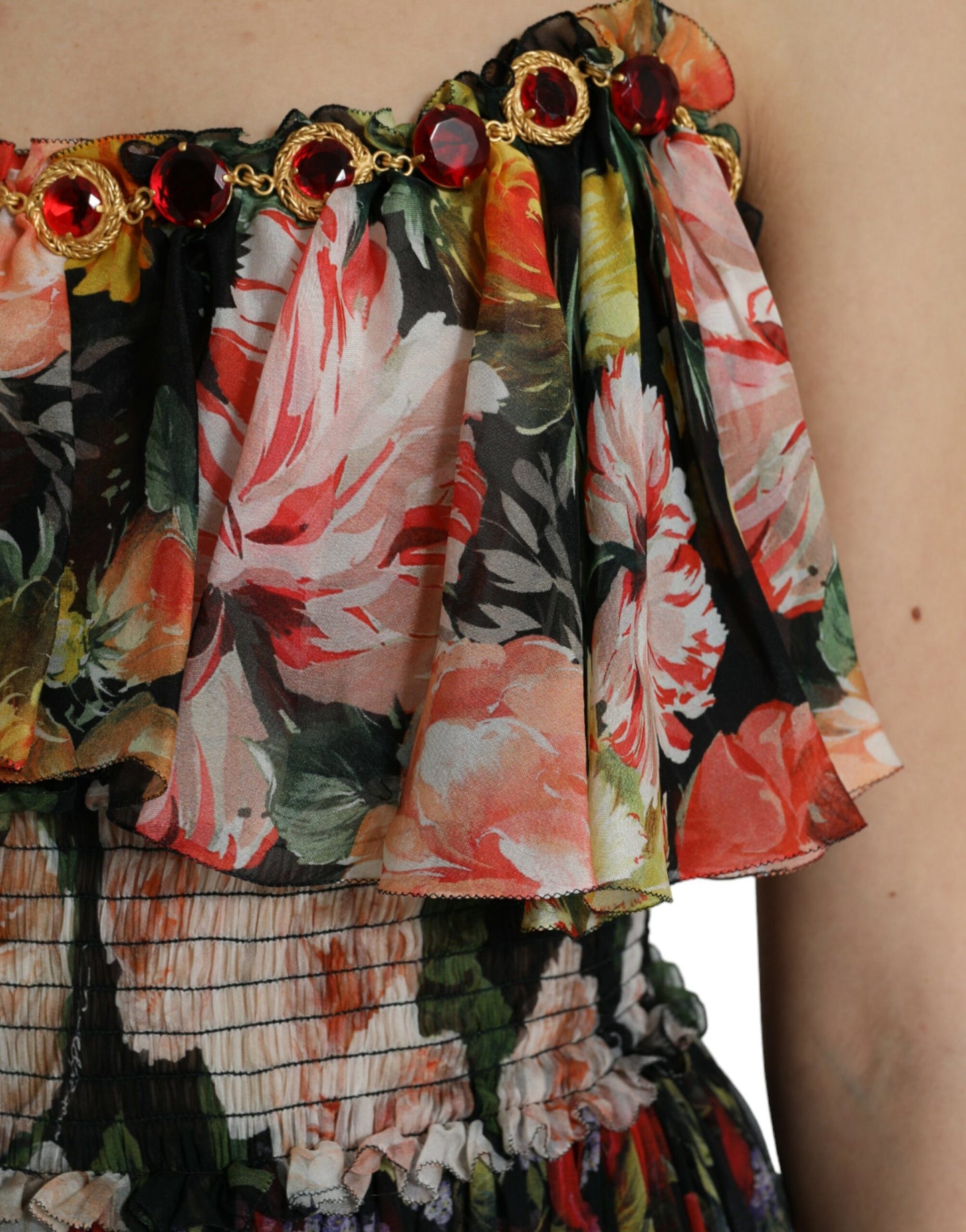 Dolce & Gabbana Multicolor Floral Chiffon Tiered Maxi Dress by Dolce & Gabbana