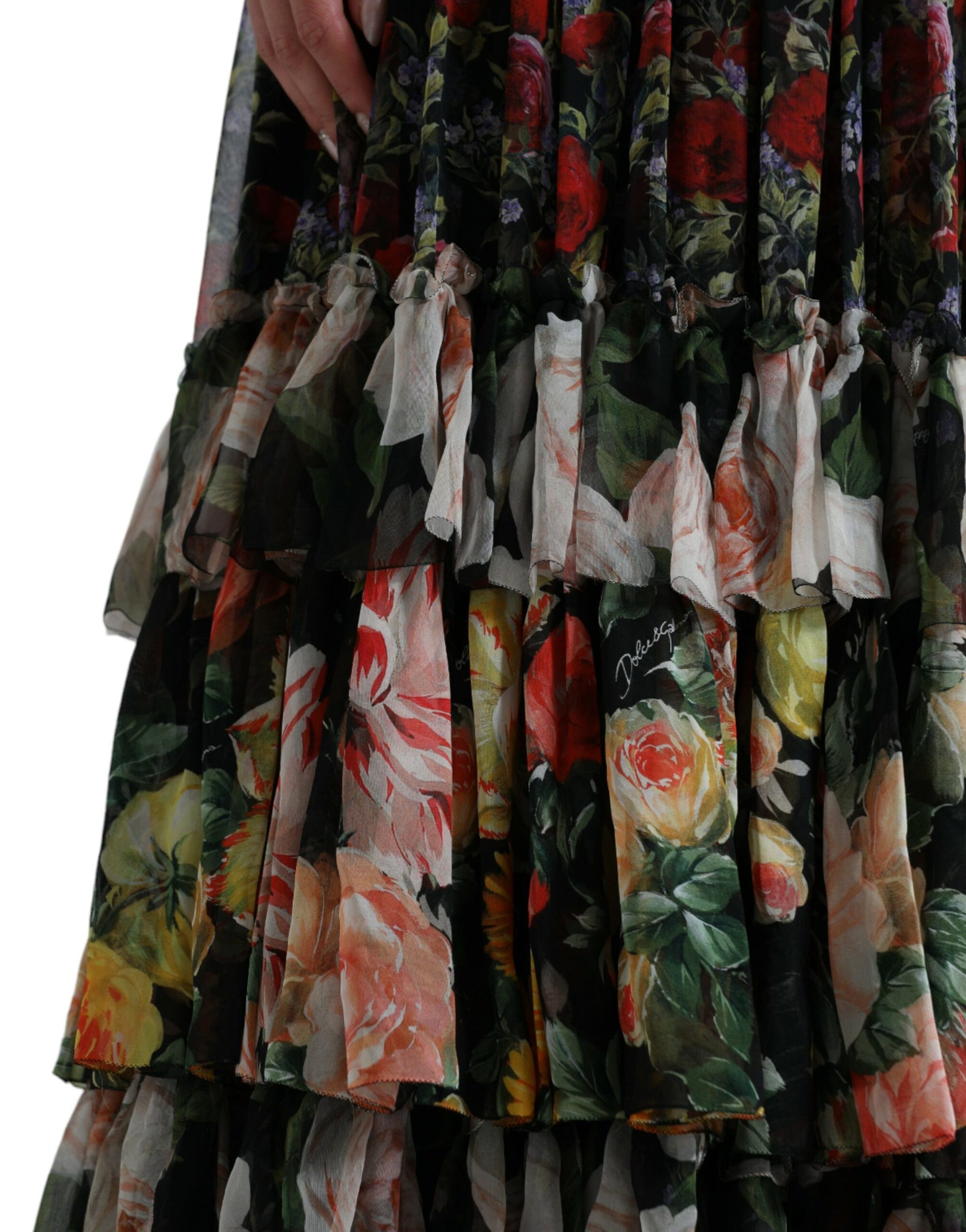 Dolce & Gabbana Multicolor Floral Chiffon Tiered Maxi Dress by Dolce & Gabbana