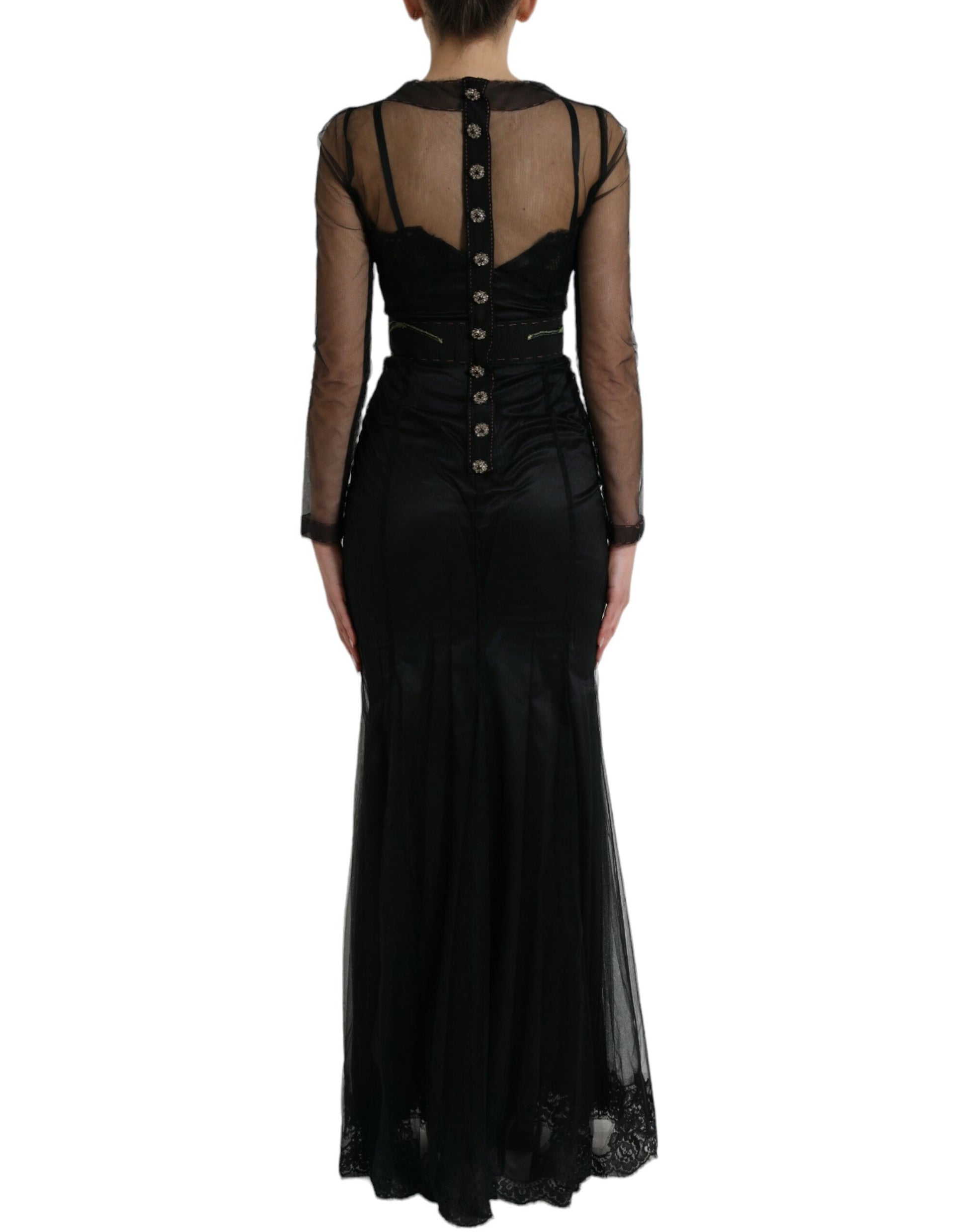 Dolce & Gabbana Black Floral Embroidery Mesh Tulle Gown Dress by Dolce & Gabbana