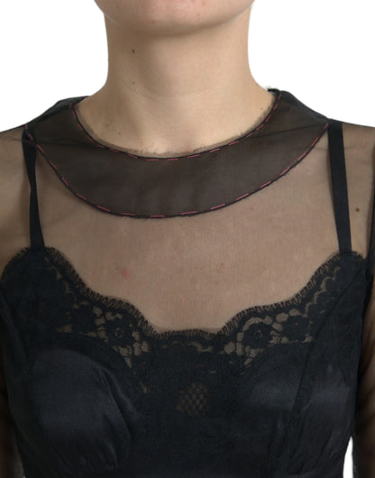 Dolce & Gabbana Black Floral Embroidery Mesh Tulle Gown Dress by Dolce & Gabbana