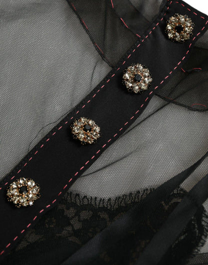 Dolce & Gabbana Black Floral Embroidery Mesh Tulle Gown Dress by Dolce & Gabbana
