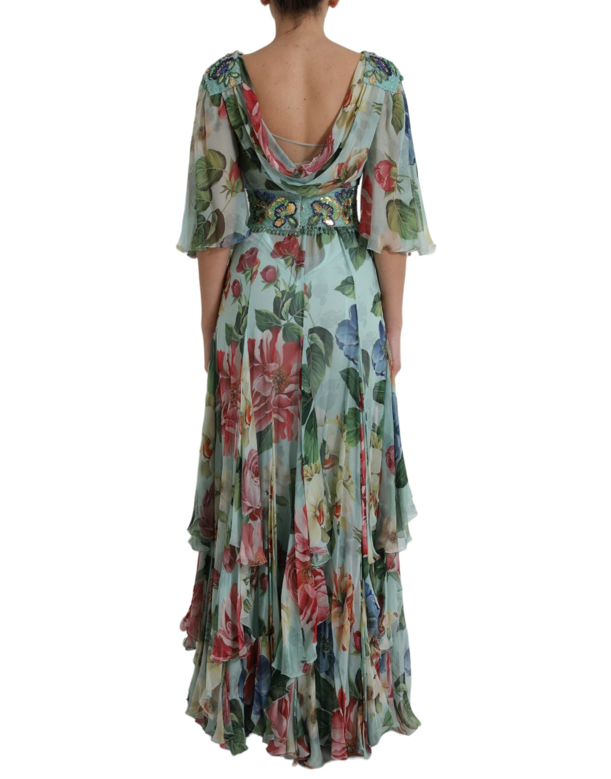 Dolce & Gabbana Blue Floral Print Tiered Long Maxi Dress by Dolce & Gabbana