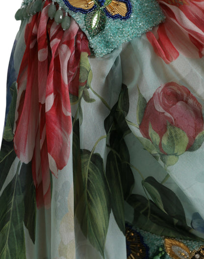 Dolce & Gabbana Blue Floral Print Tiered Long Maxi Dress by Dolce & Gabbana