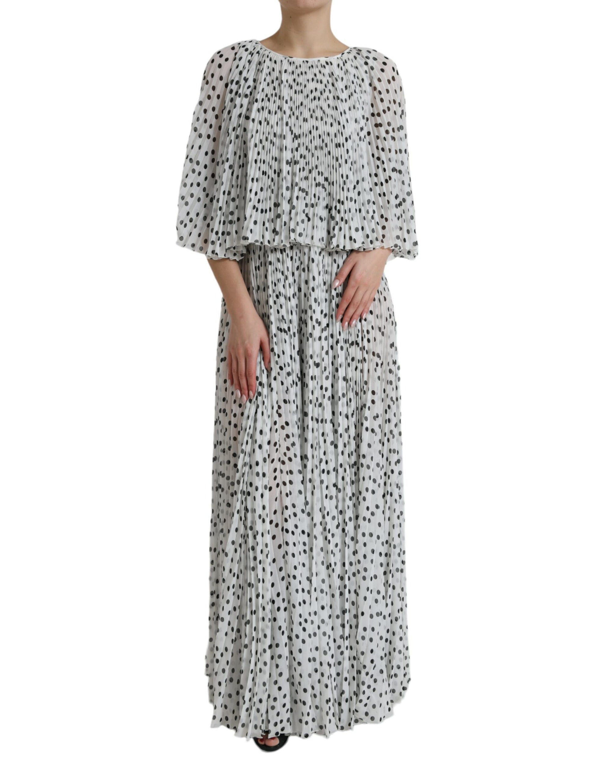 Dolce & Gabbana White Polka Dot A-line Pleated Maxi Dress by Dolce & Gabbana