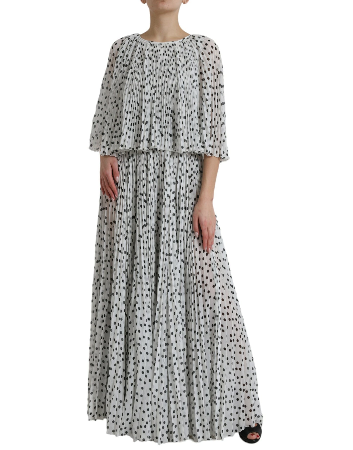 Dolce & Gabbana White Polka Dot A-line Pleated Maxi Dress by Dolce & Gabbana
