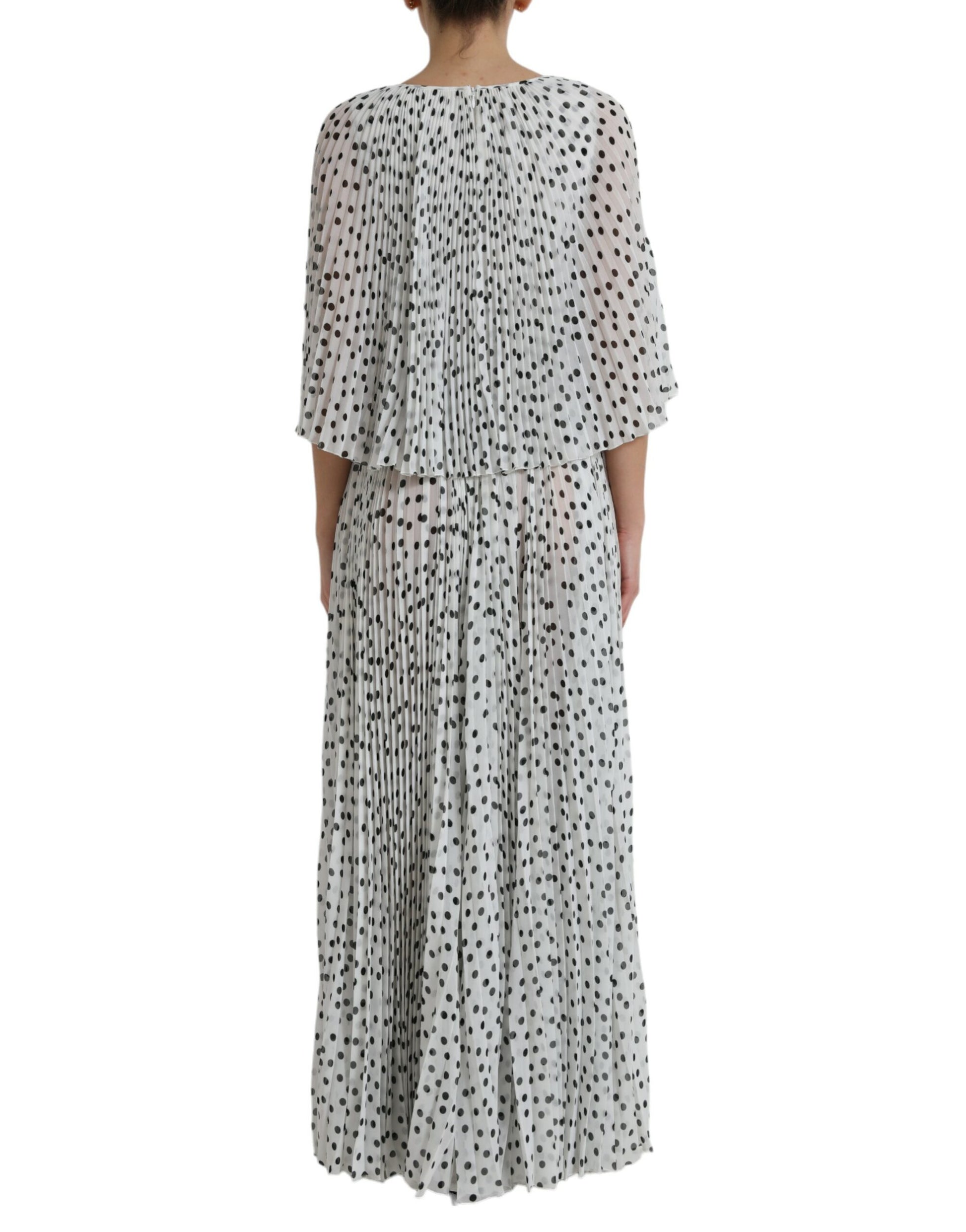 Dolce & Gabbana White Polka Dot A-line Pleated Maxi Dress by Dolce & Gabbana