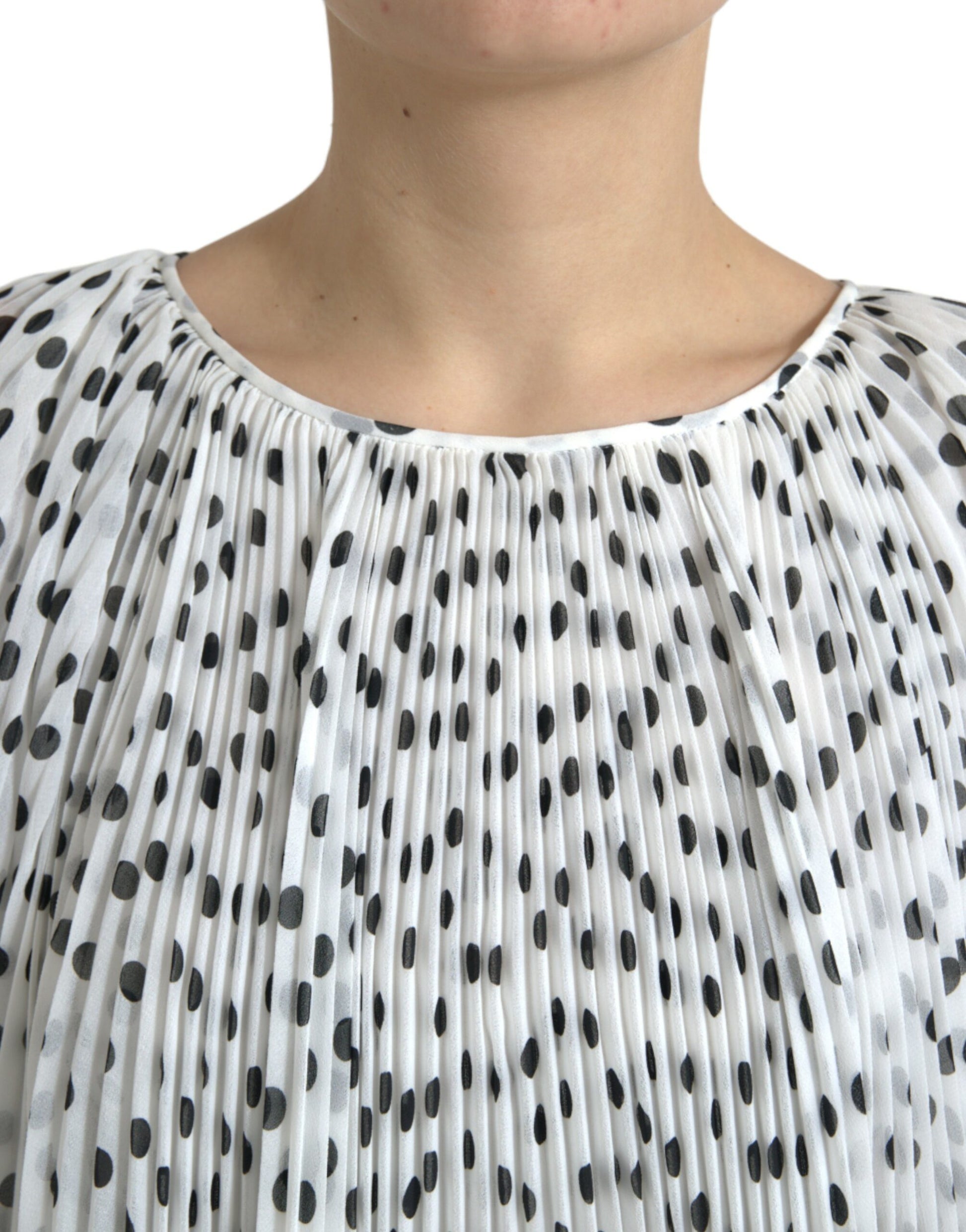 Dolce & Gabbana White Polka Dot A-line Pleated Maxi Dress by Dolce & Gabbana