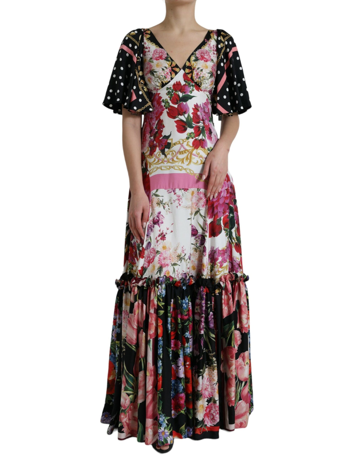 Dolce & Gabbana Multicolor Floral Print Silk Twill Gown Dress by Dolce & Gabbana