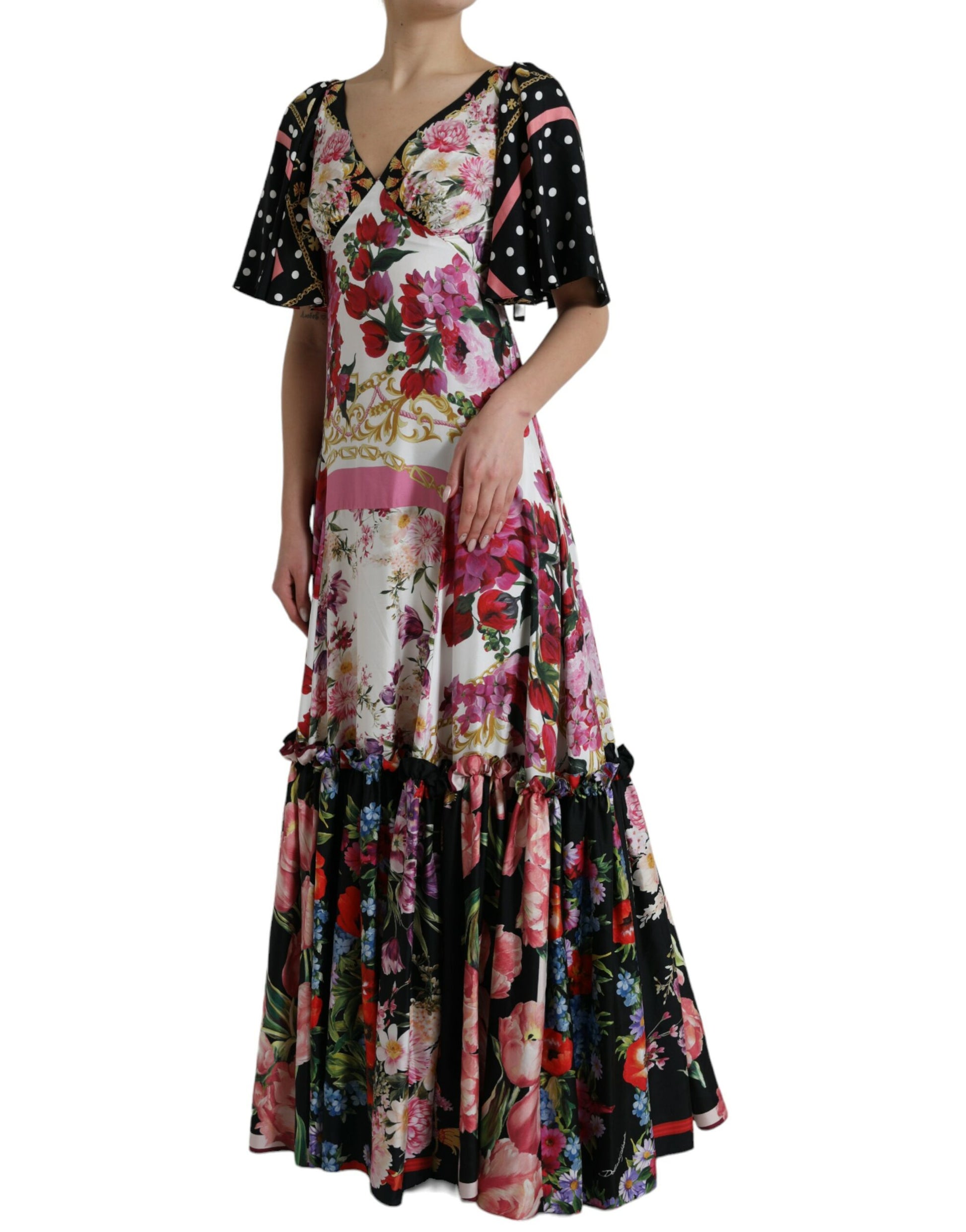 Dolce & Gabbana Multicolor Floral Print Silk Twill Gown Dress by Dolce & Gabbana