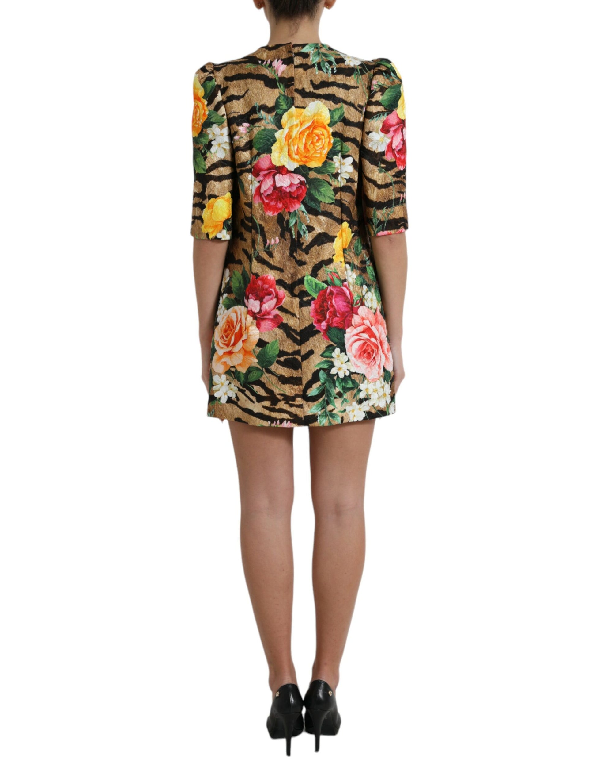 Dolce & Gabbana Multicolor Tiger Floral Print Shift Mini Dress by Dolce & Gabbana