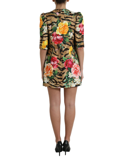 Dolce & Gabbana Multicolor Tiger Floral Print Shift Mini Dress by Dolce & Gabbana