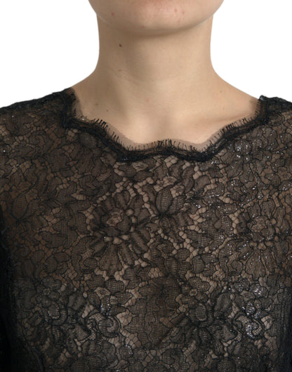 Dolce & Gabbana Black Floral Lace Sheer A-line Midi Dress by Dolce & Gabbana