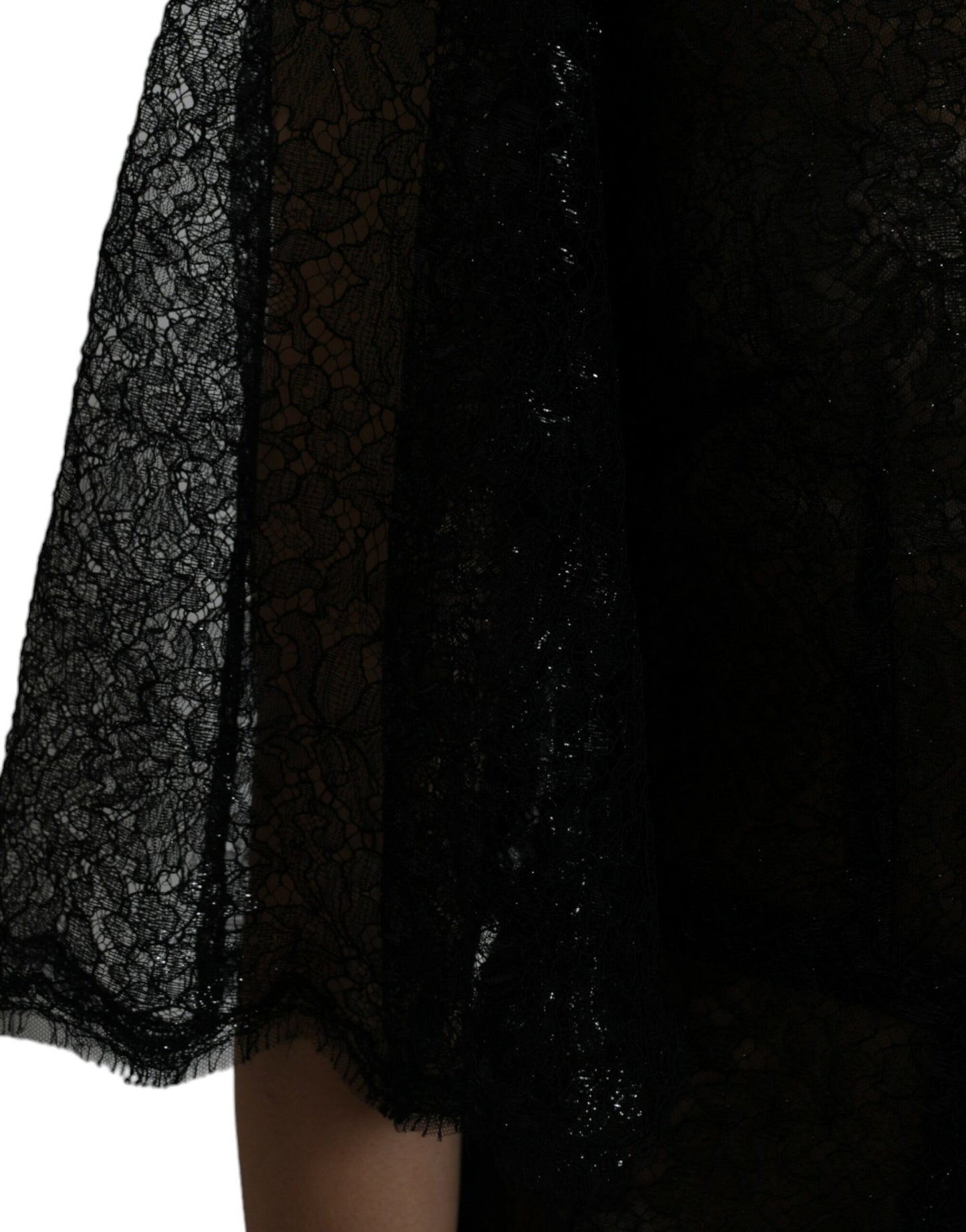 Dolce & Gabbana Black Floral Lace Sheer A-line Midi Dress by Dolce & Gabbana
