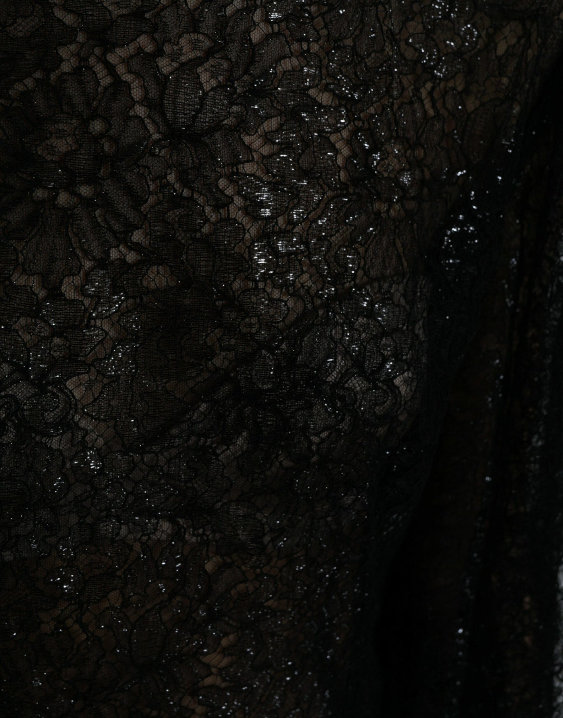 Dolce & Gabbana Black Floral Lace Sheer A-line Midi Dress by Dolce & Gabbana