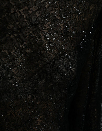Dolce & Gabbana Black Floral Lace Sheer A-line Midi Dress by Dolce & Gabbana