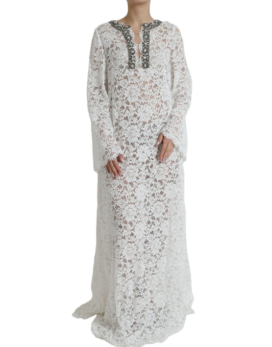 Dolce & Gabbana White Lace Crystal Embellished Shift Dress by Dolce & Gabbana