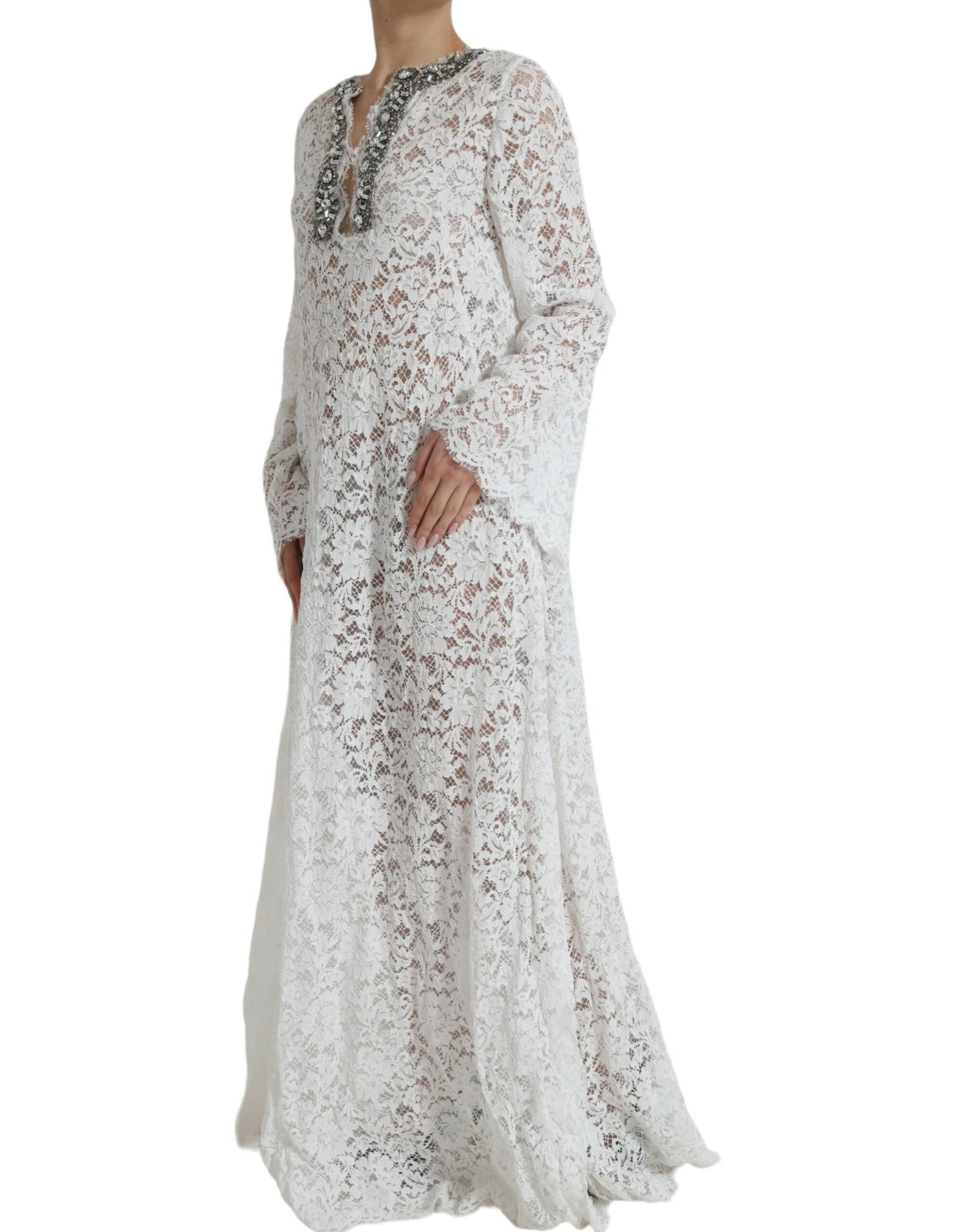 Dolce & Gabbana White Lace Crystal Embellished Shift Dress by Dolce & Gabbana