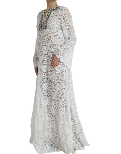 Dolce & Gabbana White Lace Crystal Embellished Shift Dress by Dolce & Gabbana