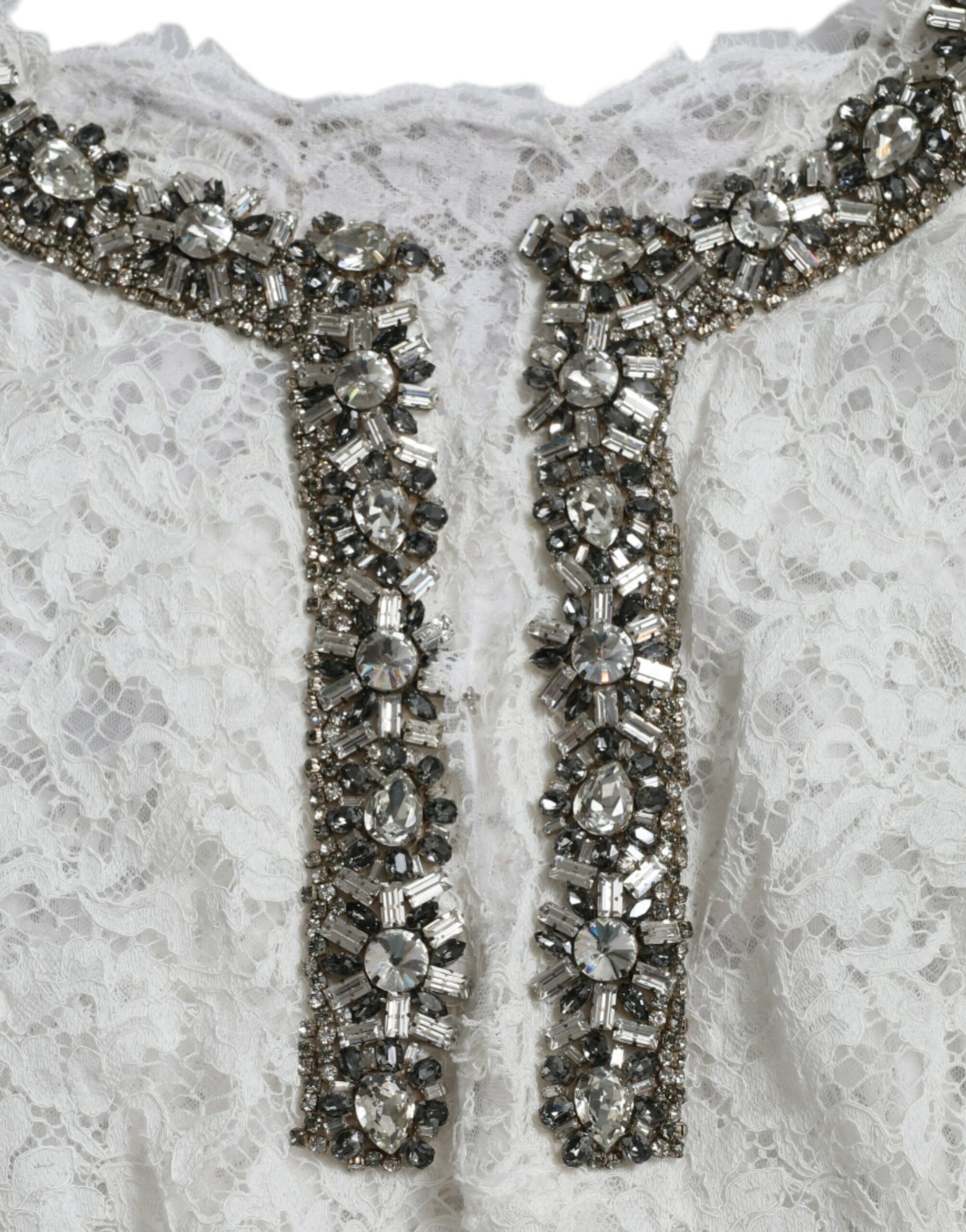 Dolce & Gabbana White Lace Crystal Embellished Shift Dress by Dolce & Gabbana
