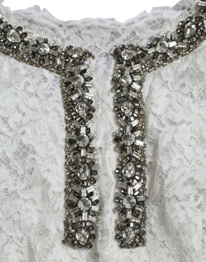 Dolce & Gabbana White Lace Crystal Embellished Shift Dress by Dolce & Gabbana
