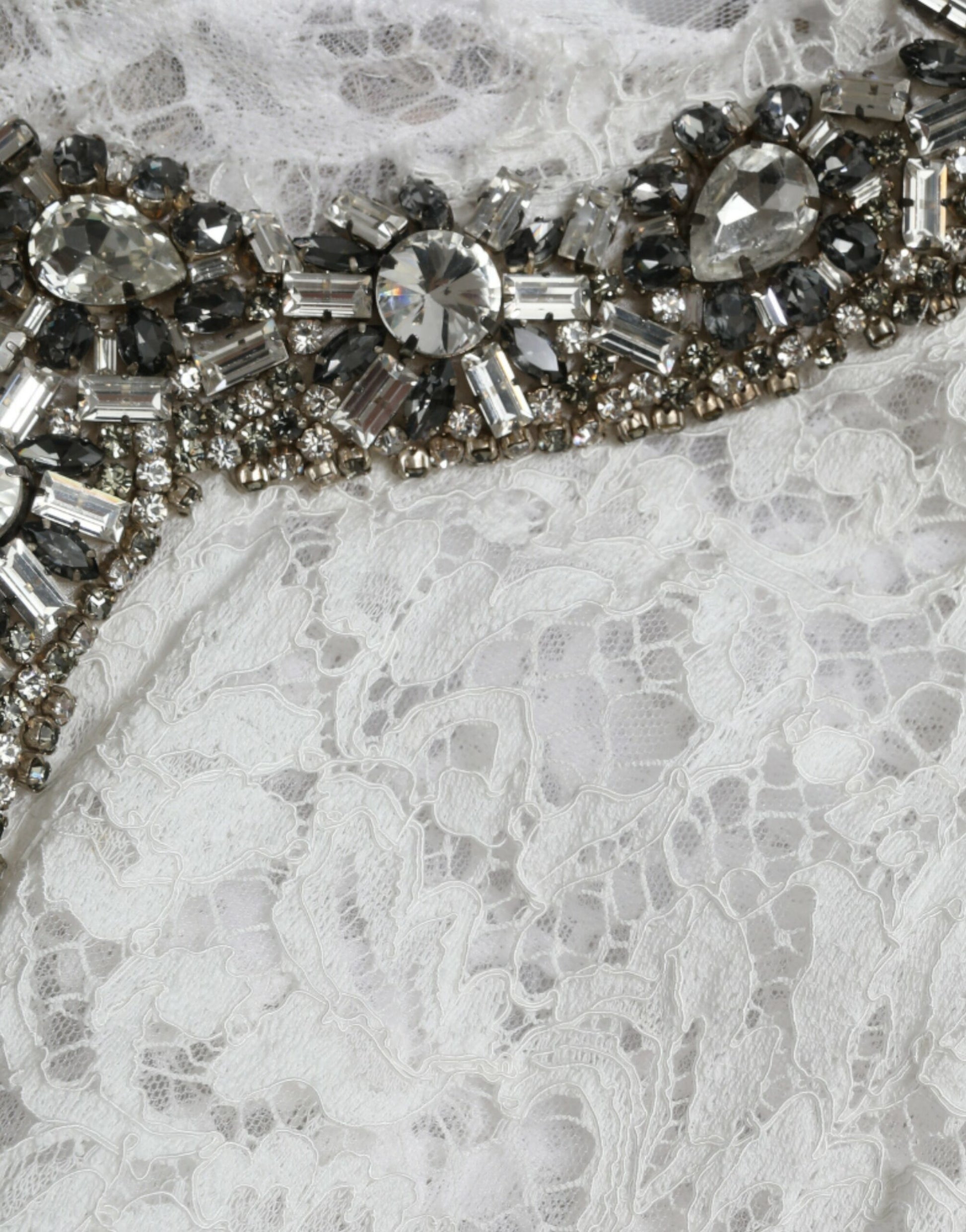 Dolce & Gabbana White Lace Crystal Embellished Shift Dress by Dolce & Gabbana