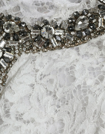 Dolce & Gabbana White Lace Crystal Embellished Shift Dress by Dolce & Gabbana