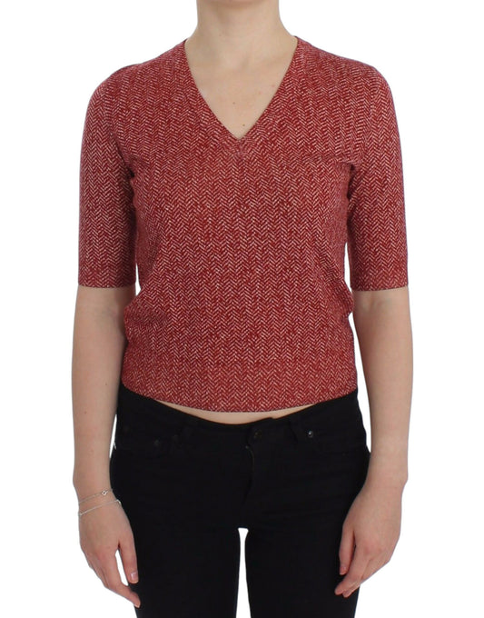 Pull col V en tweed rouge enchanteur Dolce &amp; Gabbana