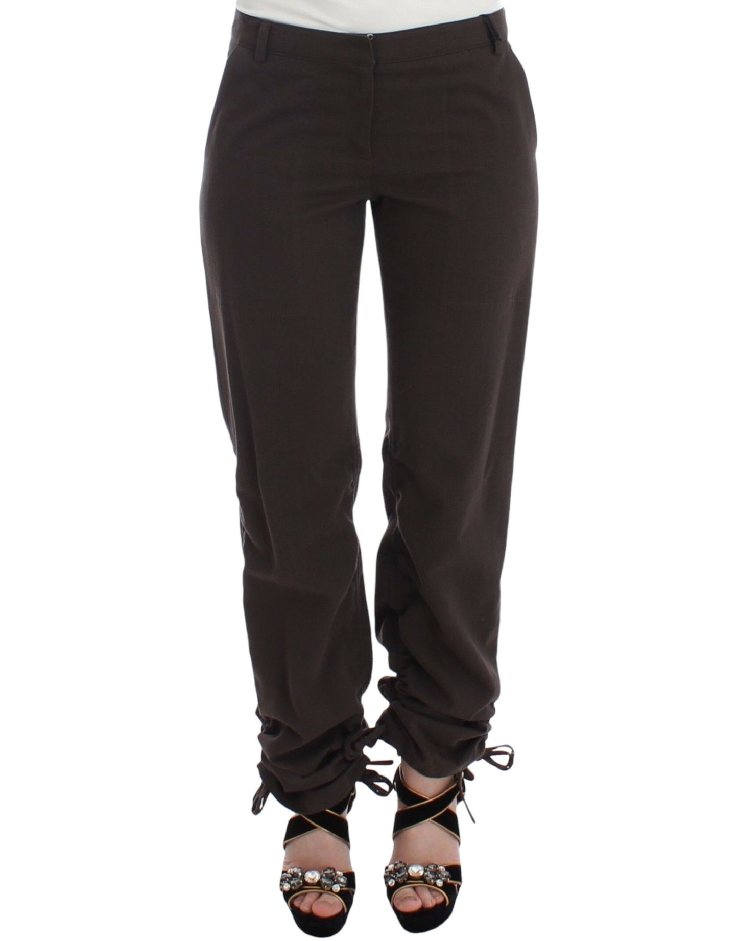 Pantalon habillé en coton marron chic Ermanno Scervino
